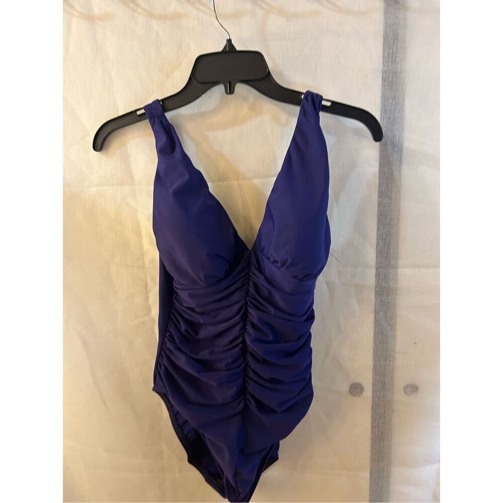 Miracle suit swim size 10 purple 1 piece slimming ruched‎